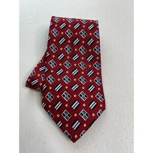 Tommy Hilfiger Red, Blue, White Geometric Pattern 100% Silk Tie